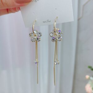 Korean Fashion Circle Tassel 925 Silver Earrings White