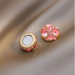 magnetic earrings in gold and pink diamonds