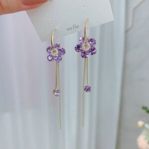 Korean Fashion Circle Tassel 925 Silver Earrings Purple