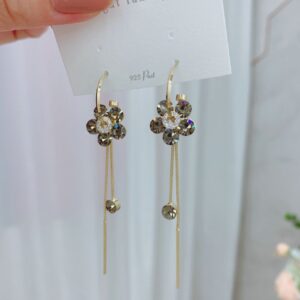 Korean Fashion Circle Tassel 925 Silver Earrings Gray