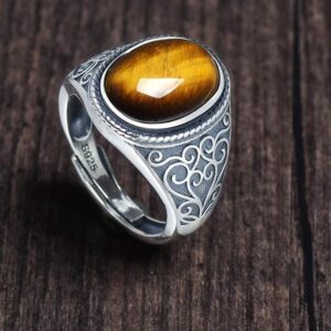 Tiger Eye Natural Stone Men's Ring