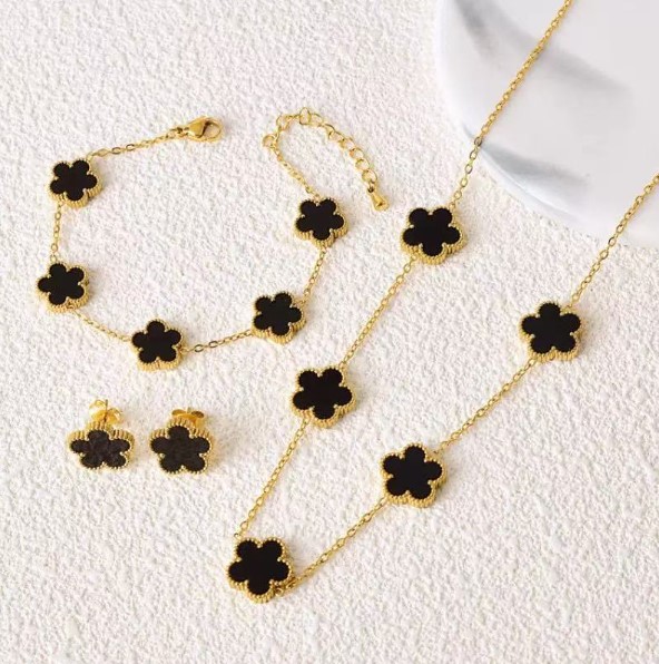 five-leaf flower set-Black