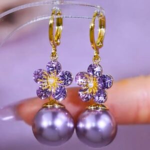 zircon flower pearl earrings