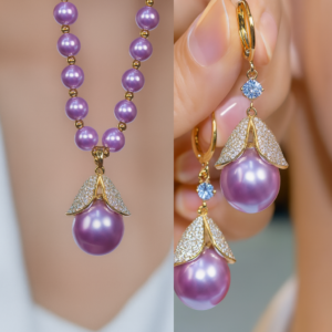 Korean Luxury Purple Pearl Full Diamond Leaf Necklace